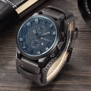 Calvero Herren Armbanduhr mit Lederarmband und Quarzwerk