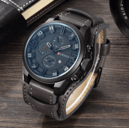 Calvero Herren Armbanduhr mit Lederarmband und Quarzwerk