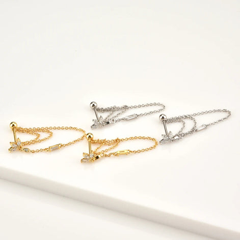 Damen Kettenohrringe mit Sternmotiv und Steinakzent – Asteriva