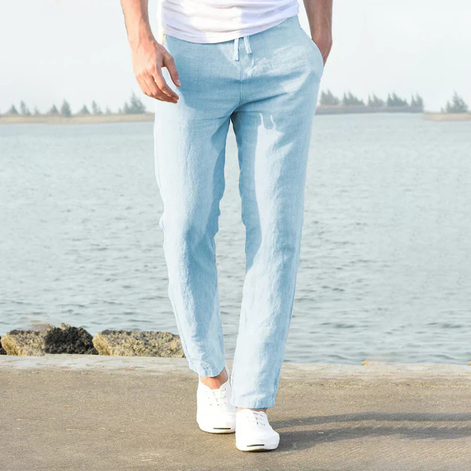 Torven Herren Leinenhose mit Hohem Bund und Weitem Bein