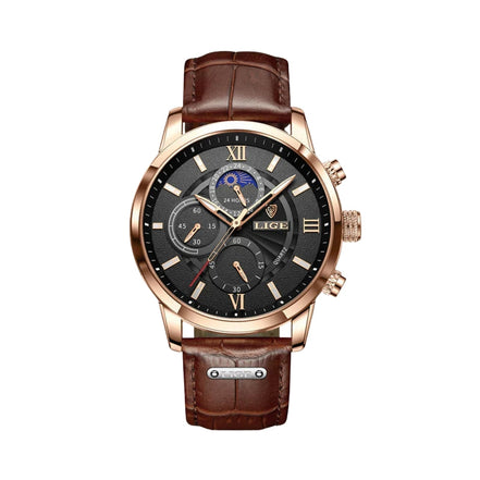 Davidor Herren Armbanduhr mit Lederarmband und rundem Zifferblatt