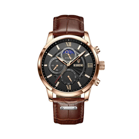 Herren Armbanduhr mit Lederarmband und rundem Zifferblatt