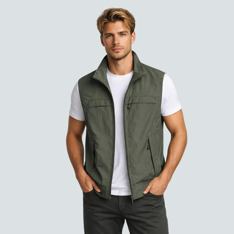 Varex Herren Utility Weste mit Stehkragen und Reißverschluss