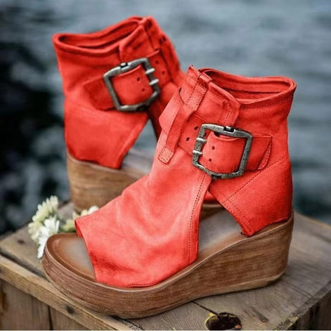 Velmirea Damen Sandalen mit Blockabsatz und Schnallenriemen