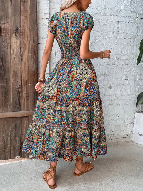 Florvella Maxikleid mit Paisley Muster und V-Ausschnitt in lockerer Passform