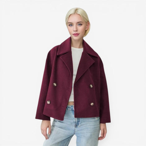 Kurze Damenjacke mit Doppelknopfleiste und langen Ärmeln