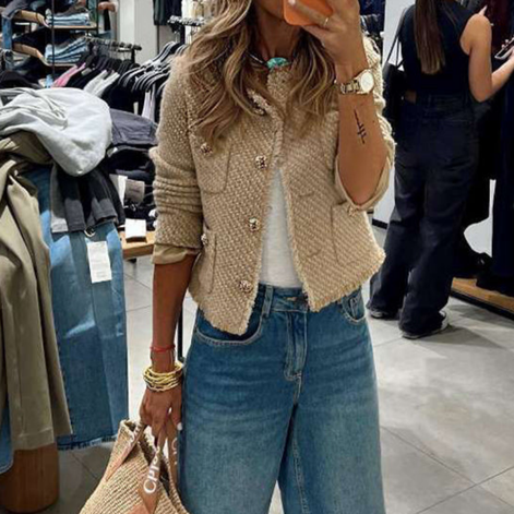 Corvella Jacke – Damen Kurzjacke mit Knopfverschluss, Taschen und langen Ärmeln