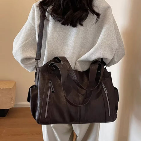 Schultertasche mit Doppelhenkeln und Reißverschluss