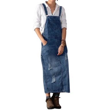 Ärmelloses Latzkleid aus Polyesterdenim für den Alltag