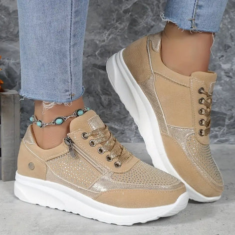 Veloria Damen Sneaker mit Seitlichem Reißverschluss und Rutschhemmender Sohle