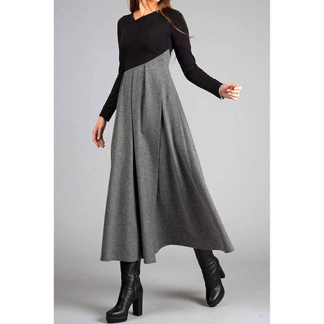 Elvoria Damen Maxikleid mit V-Ausschnitt und zweifarbigem Design