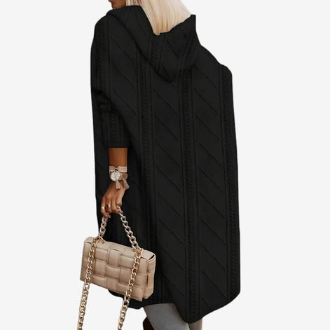 Damen Strickjacke mit Kapuze, Zopfmuster und offenen Taschen – Noravelle