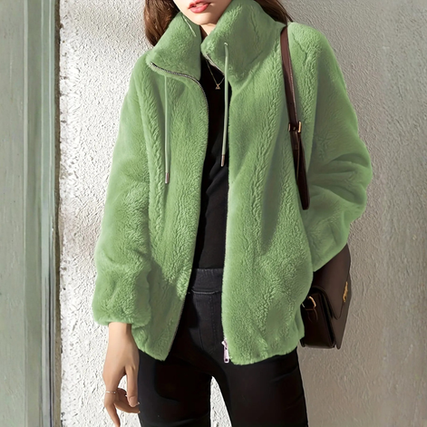 Damen Fleecejacke mit Stehkragen, Reißverschluss und Seitentaschen – Veloura