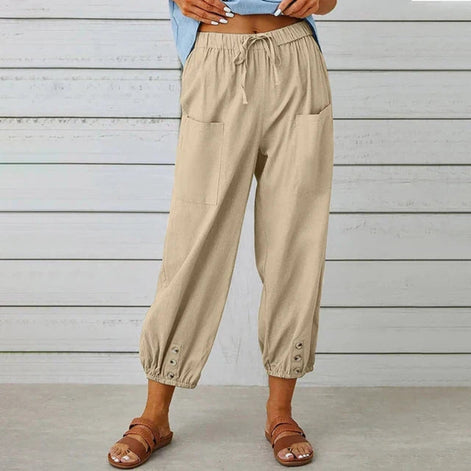 Norvella Damen Hose mit hoher Taille und Kordelzug