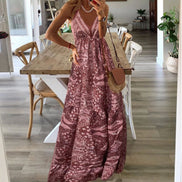 Elvaria Damen Maxikleid mit V-Ausschnitt und hoher Taille