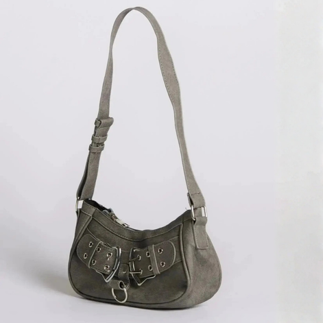 Denim Schultertasche mit verstellbarem Gurt und Reißverschluss