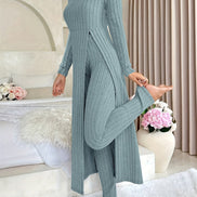 Plaid Zweiteiler – Rundhals-Top mit Schlitz & passende Hose