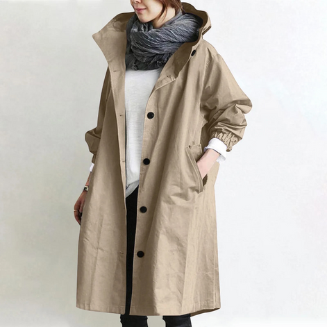 Damen Oversize Trenchcoat mit langen Ärmeln und Seitentaschen – Ardelisse