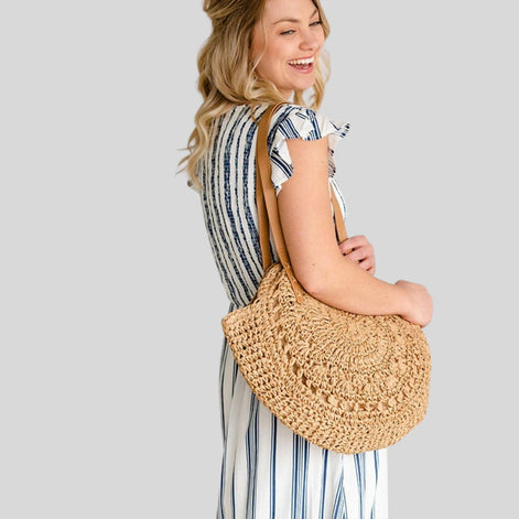 Karinelle Damen Schultertasche aus Stroh mit verstellbarem Riemen