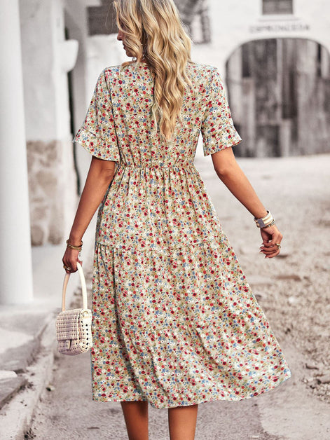 Lunaria Damenkleid mit V-Ausschnitt und Blumenprint