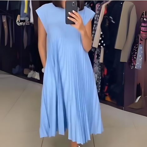Elvara Plissiertes Damenkleid mit kurzen Ärmeln und lockerer Passform