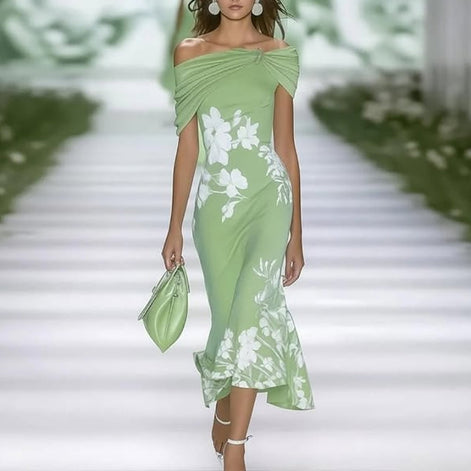 Mirella Damen Kleid mit Off-Shoulder-Ausschnitt und Blumenmuster