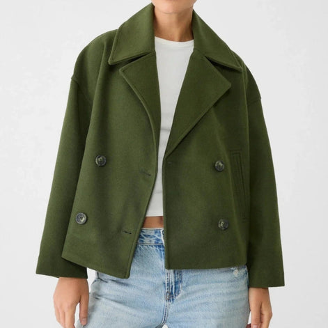 Kurze Damenjacke mit Doppelknopfleiste und langen Ärmeln