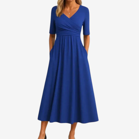Norvella Kleid – Damen Kleid mit V-Ausschnitt, kurzen Ärmeln und Polyester