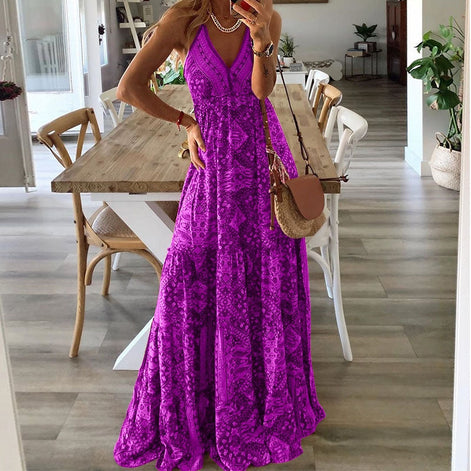 Elvaria Damen Maxikleid mit V-Ausschnitt und hoher Taille