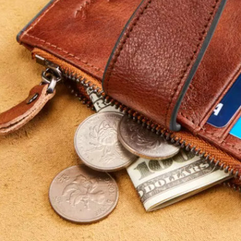 Veltrano Geldbörse Herren kompakt Leder RFID Schutz Reißverschluss Kartenfächer