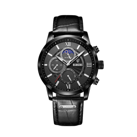 Davidor Herren Armbanduhr mit Lederarmband und rundem Zifferblatt