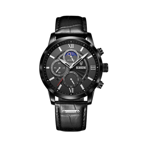 Herren Armbanduhr mit Lederarmband und rundem Zifferblatt