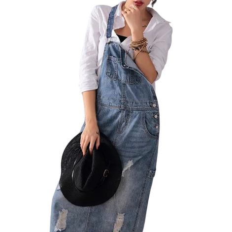 Ärmelloses Latzkleid aus Polyesterdenim für den Alltag