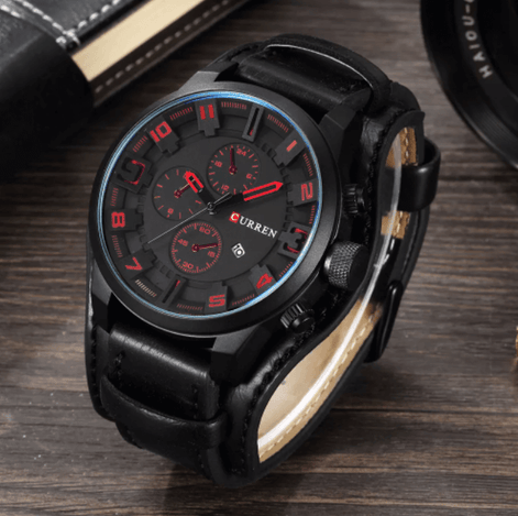 Herren Armbanduhr mit Lederarmband und Quarzwerk