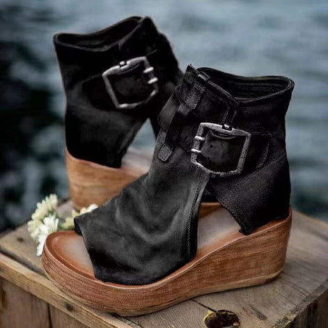 Velmirea Damen Sandalen mit Blockabsatz und Schnallenriemen