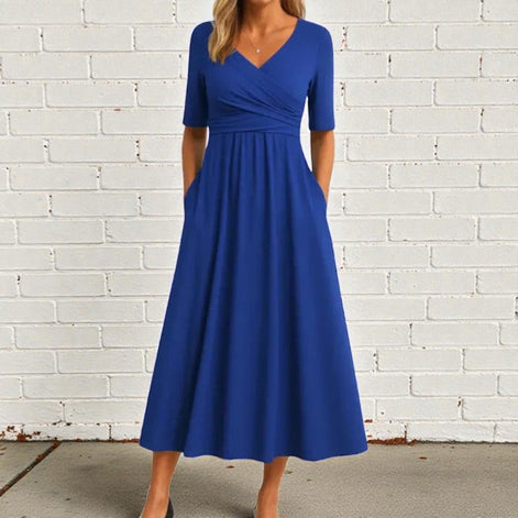 Norvella Kleid – Damen Kleid mit V-Ausschnitt, kurzen Ärmeln und Polyester