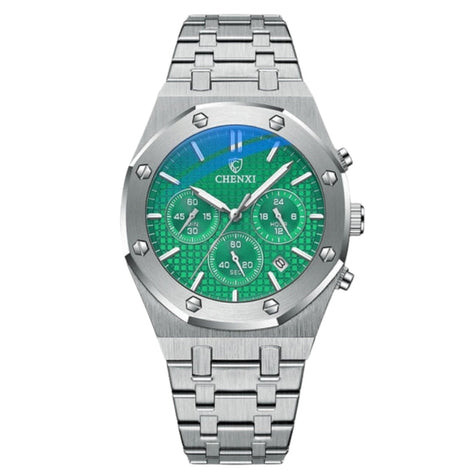 Herren Armbanduhr mit rundem Zifferblatt und Stahlarmband