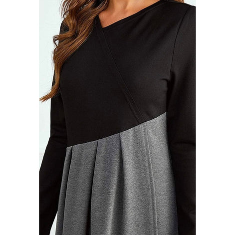 Elvoria Damen Maxikleid mit V-Ausschnitt und zweifarbigem Design