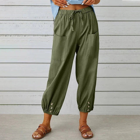 Norvella Damen Hose mit hoher Taille und Kordelzug
