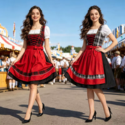 Damen Oktoberfest Dirndl mit Karomieder, Puffärmeln und Schürze – Elsbeth