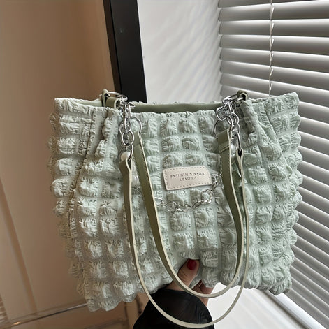 Bellevo Plaid Canvas Tote Bag – Karierte Schultertasche mit Reißverschluss