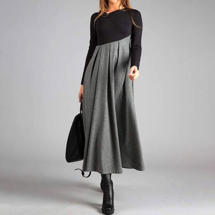 Elvoria Damen Maxikleid mit V-Ausschnitt und zweifarbigem Design