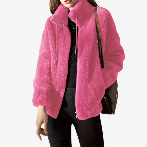 Damen Fleecejacke mit Stehkragen, Reißverschluss und Seitentaschen – Veloura