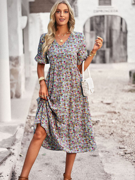 Lunaria Damenkleid mit V-Ausschnitt und Blumenprint