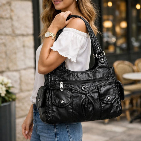 Renvara Schultertasche mit Reißverschluss und mehreren Fächern