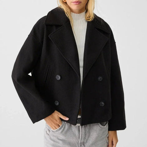 Kurze Damenjacke mit Doppelknopfleiste und langen Ärmeln