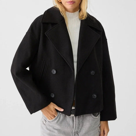 Kurze Damenjacke mit Doppelknopfleiste und langen Ärmeln
