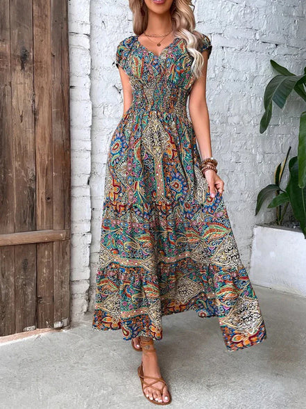 Florvella Maxikleid mit Paisley Muster und V-Ausschnitt in lockerer Passform
