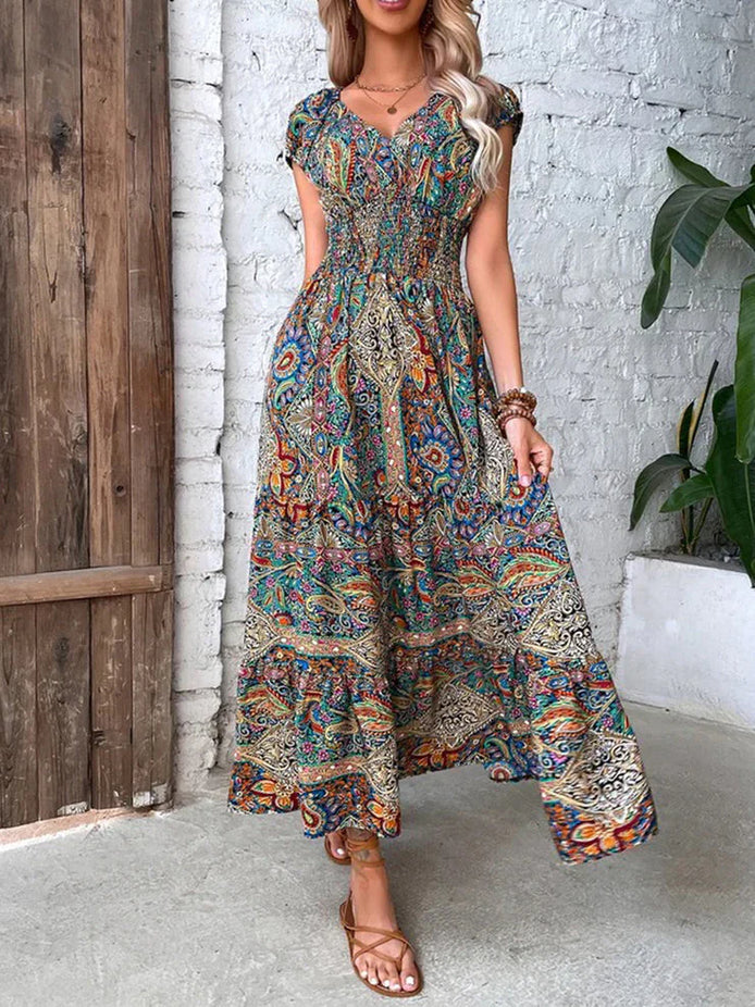 Florvella Maxikleid mit Paisley Muster und V-Ausschnitt in lockerer Passform
