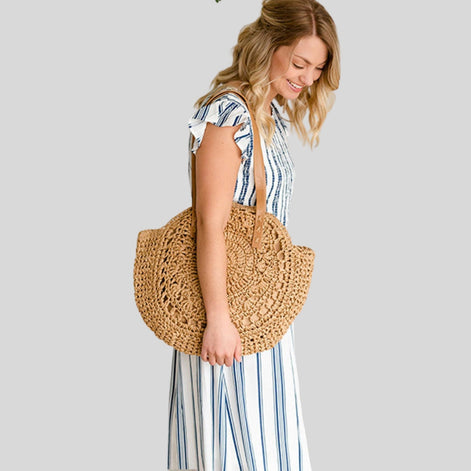 Karinelle Damen Schultertasche aus Stroh mit verstellbarem Riemen